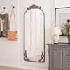 Runesay Arched Full Body Mirror with Vintage Ornate Carved Applique on Top and Bottom, Hanging Wall Mounted Mirror - 3 of 4