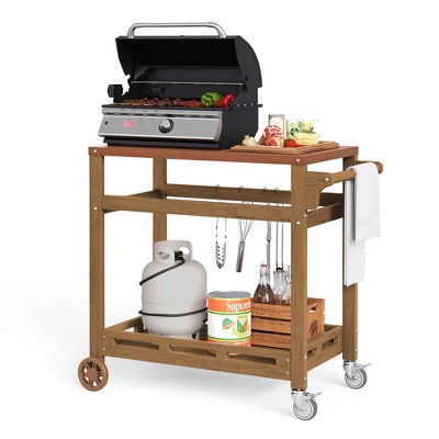 Arceso HDPS Outdoor Grill Cart, Pizza Oven Stand with Stainless Steel Top, Outdoor Bar Cart with 2 Total Lock Casters for Patio Grilling