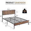 Rustic Brown Metal Platform Bed Frame with Heavy Duty Steel Slats, No Box Spring Needed, Under Bed Storage, and Wood Headboard - 3 of 4
