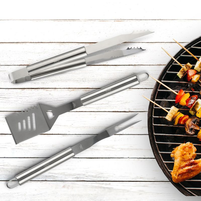 Cheer Collection 3-Piece Stainless Steel BBQ Grilling Utensil Set, 4 of 12
