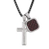 Steeltime Men's two tone black ip and stainless steel spinning Lords prayer cross and square dog tag pendant. Color Options: Red, Blue, Green, Brown - 2 of 4