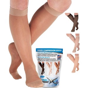 Absolute Support Women’s Sheer 20–30mmHg Graduated Compression Socks, Knee High – Travel, Varicose Veins & Swelling Relief, A205T - 1 of 4