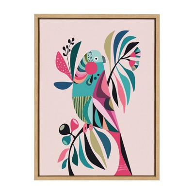 18" x 24" Sylvie Parakeet Framed Canvas Wall Art by Rachel Lee Natural - Kate and Laurel