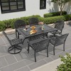 7-Piece Cast Aluminum Patio Dining Set with Rectangle Table, 2 swivel chairs and 4 fixed dining chairs, Blue Cushions - 2 of 4