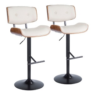 Metal and Wood Faux Leather Adjustable Mid-Century Modern Barstool with 360-Degree Swivel, Set of 2 for Kitchen - 1 of 4