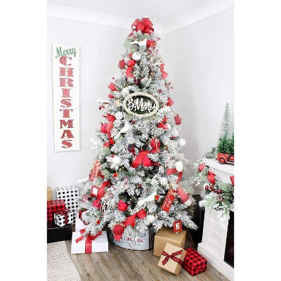 Rustic Oval Wood Beaded Christmas Sign with Jute Hanger