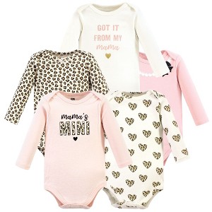 Hudson Baby Infant Girl Cotton Long-Sleeve Bodysuits, Leopard Hearts - 1 of 4