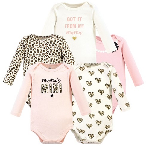 Hudson Baby Infant Girl Cotton Long-Sleeve Bodysuits, Leopard Hearts - image 1 of 4