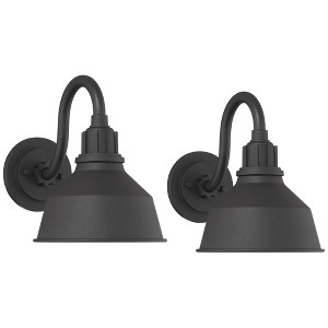 Franklin Iron Works Arnett Rustic Industrial Outdoor Wall Light Fixtures Set of 2 Black Metal 8" Downlight Shade for Post Exterior Barn - 1 of 4