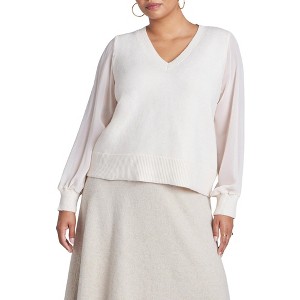 ELOQUII Women's Plus Size Sheer Sleeve V-Neck Sweater - 1 of 4