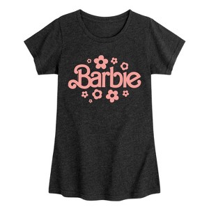 Girls' - Barbie - Barbie One Color Retro Flowers Fitted Short Sleeve Graphic T-Shirt - 1 of 4