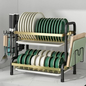 2 tier Dish Drainer Kitchen Counter Dish Rack with Cutlery Holder, Drip Tray - 1 of 4