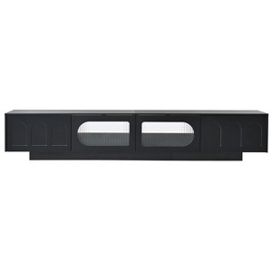 Gulches Black TV Stand Entertainment Center Fits TVs up to 95 in with 2 Drawers 2 Cabinets Fluted Glass Doors - 1 of 4