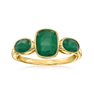 Ross-Simons 2.80 ct. t.w. Emerald 3-Stone Ring in 18kt Gold Over Sterling - 1 of 4