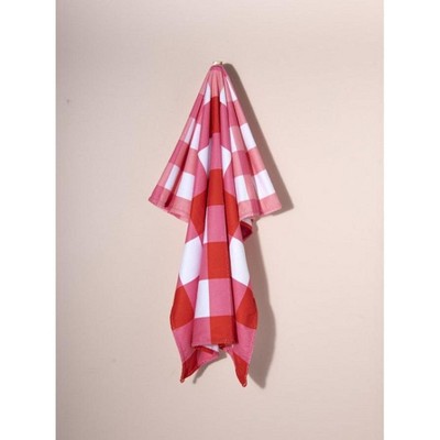Shiraleah Pink and White Checkered Beach Towel