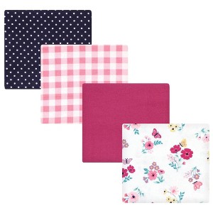 Hudson Baby Infant Girl Cotton Flannel Receiving Blankets, Butterfly Floral, One Size - 1 of 4