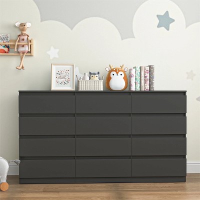 CIPACHO Mid Century Modern 12 Drawer Dresser for Bedroom with Hidden Handle Black