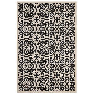 Modway Ariana 5x8 Area Rug - Vintage Floral Trellis Indoor/Outdoor Rug in Black and Beige, Tight Low Pile Weave - 1 of 4