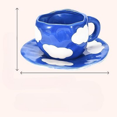 Blue and White Hand-Painted Ceramic Coffee Cup with Saucer