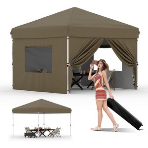 10'x10' Instant Pop Up Canopy with 4 Sidewalls, Heavy Duty Commercial Tent Includes Stakes/Ropes/Sandbags, Perfect for Outdoor Markets, Events - 1 of 4