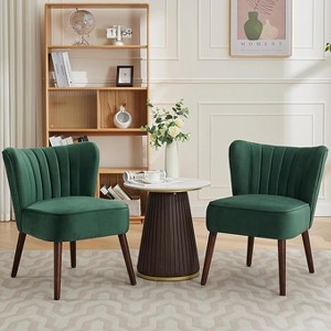 Accent Chair Set of 2, Velvet Wingback Lounge Chair with Wood Legs, Mid-Century Style Plush Upholstered Chair for Living Room, Bedroom - 1 of 4