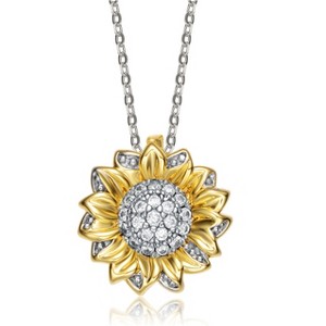 Guili Rhodium and 14K Gold Plated Floral Pendant Necklace Featuring Radiant Cubic Zirconia for an Elegant, Stylish, and Sophisticated Look - 1 of 3