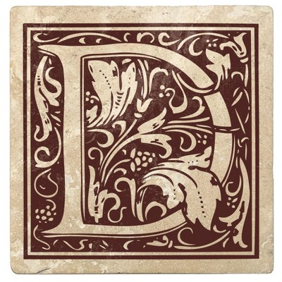 Christmas by Krebs Set of 4 Ivory and Brown "D" Square Monogram Coasters 4"