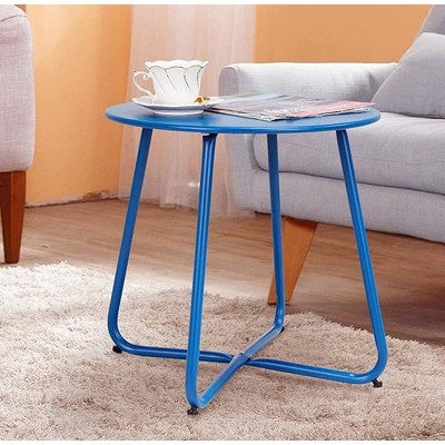 DOMETOUR Steel Outdoor Side Table Round Patio End Table with Adjustable Feet, Elegant Portable End Table for Garden Balcony Yard