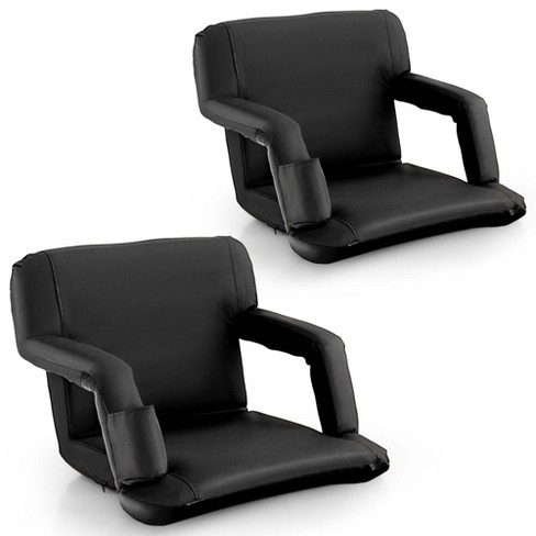 Stadium Seat Cushion ? Set of 2 Wide Reclining Stadium Chairs for Bleachers  with Back Support Armrests and Backpack Straps by Home-Complete (Black)