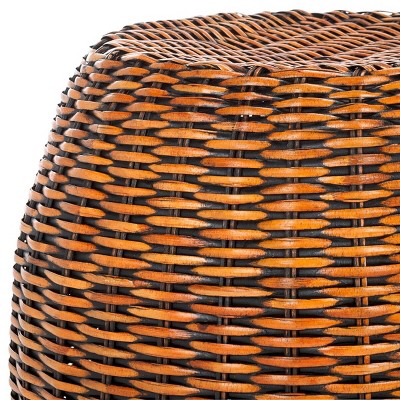 Transitional Round Wood and Wicker 17'' End Table in Brown