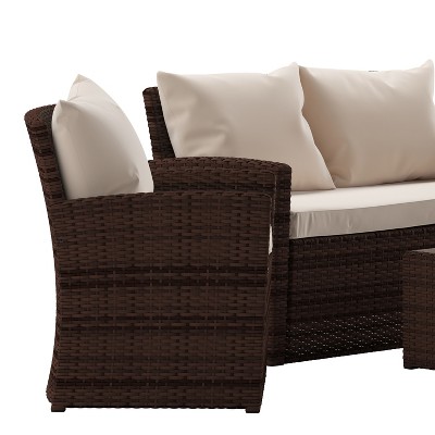 Emma and Oliver 4-Piece Brown Rattan Patio Set with Beige Cushions