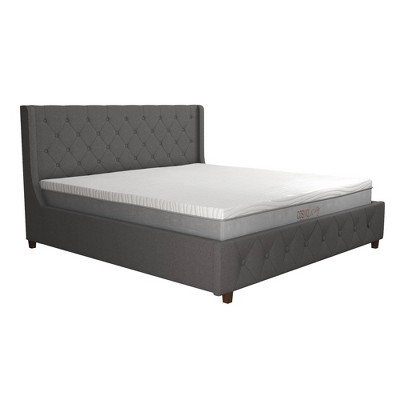 King Gray Linen Tufted Upholstered Bed with Metal Frame