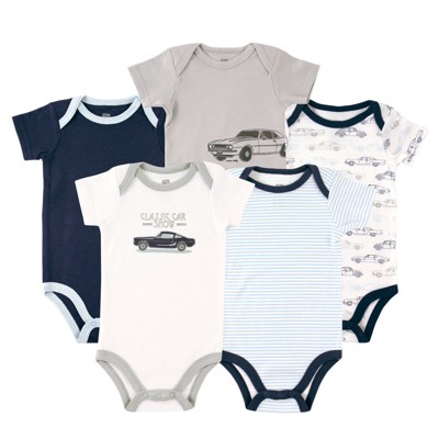 Hudson Baby Infant Boy Cotton Bodysuits 5pk, Car