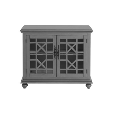 Parisian Antique Gray TV Stand with Trellis Glass Doors