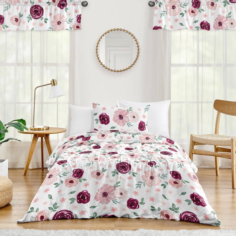 Watercolor Floral Bedding Set Burgundy Wine/Pink - Sweet Jojo Designs, 1 of 7