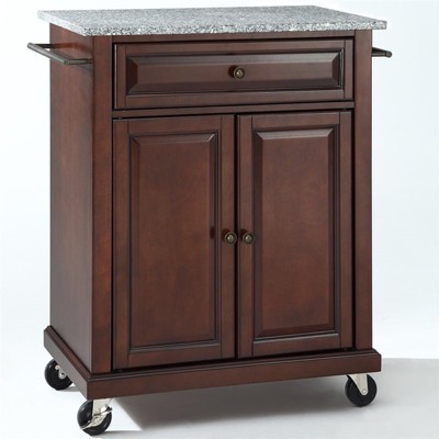 Wood Solid Granite Top Kitchen Cart in Mahogany Brown - Bowery Hill