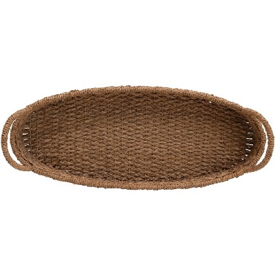 Storied Home Decorative Oval Woven Seagrass Tray with Handles