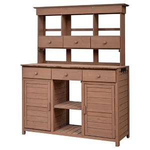 Gulches Brown Garden Potting Bench with Planter Stands and Holders, 65.7" Tall Workstation with Storage - 1 of 4