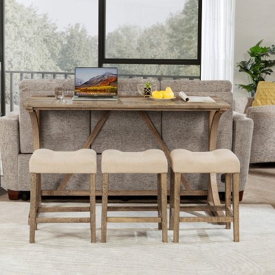 4-Piece Bar Table Set with Power Outlet, Dining Set Contemporary, Dining Set Rectangle with 3 Padded Stools for Living Room&Dining Room-Cuddlewood