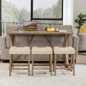 4-Piece Bar Table Set with Power Outlet, Dining Set Contemporary, Dining Set Rectangle with 3 Padded Stools for Living Room&Dining Room-Cuddlewood - 1 of 4