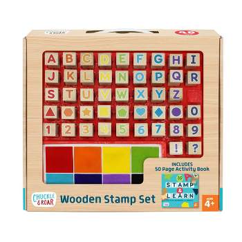 48pc Wooden Letters, Numbers, & Shapes Stamp Set - Chuckle & Roar