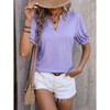 BLUEMING Womens Summer Blouse V Neck Tops with Short Lantern Sleeve Ruffle Tee Shirt Blouse Wheat Texture Tops - 3 of 4