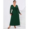 Coolmee Womens Plus Size Spring Fall Maxi Dress Long Sleeve Lace Sleeve Dress Deep V Neck Long Dress with Belt - 2 of 4