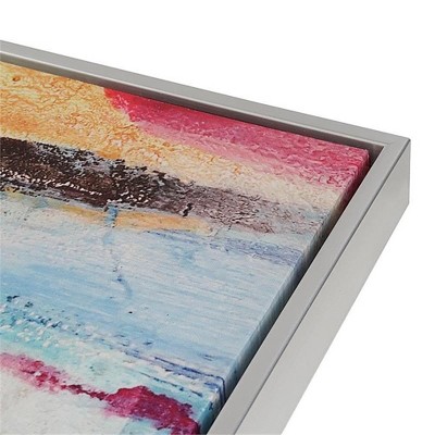 Large Multicolor Abstract Landscape Canvas with Silver Frame