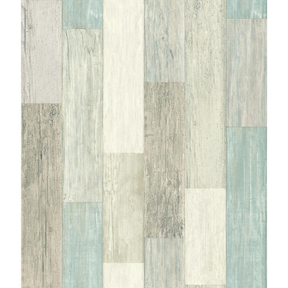 Photos - Wallpaper Roommates Coastal Weathered Plank Peel & Stick : Removable Vinyl, Wood Grain, Modern Decor, 28.2 Sq Ft Coverage 