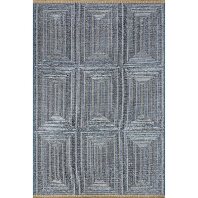 Nuloom Geometric 4x6 Jute Indoor Area Rug for Dining Room Rug Neutral Rug Living Room Rug Kitchen, Blue/Natural