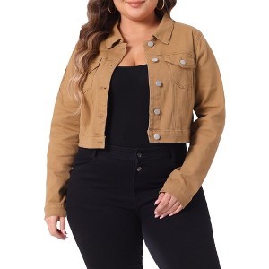 Agnes Orinda Women's Plus Size Cropped Long Sleeve Trendy Fashion Denim Jean Jackets - 1 of 4
