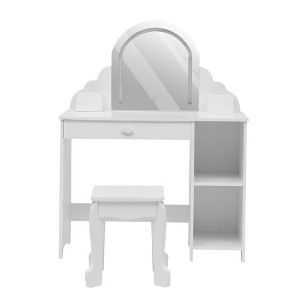 Kids Vanity with Lighted Mirror, 2 in 1 Little Girls Vanity Table & Stool, Kids Makeup with Drawer & Open Shelves for 3-9 Yrs Girls - 1 of 4