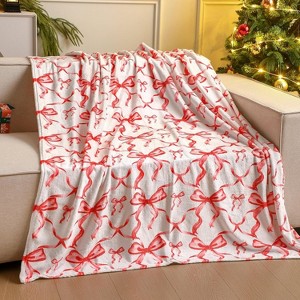 Lomsoe Christmas Bow Throw Blanket Red Blanket Flannel Soft Cute Christmas Bow Xmas Room Decor Gifts for Sofa Couch Travel Bed. - 1 of 4