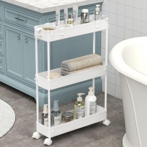 YIGII Slim Storage Cart 3 Tier,Bathroom Organizer Rolling Utility,Mobile Shelving Unit Slide Out for Kitchen, Laundry Room & Narrow Places - 1 of 4
